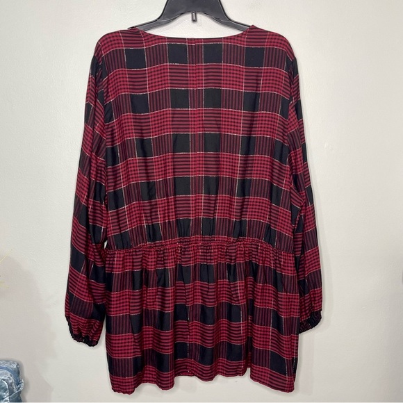 Lane Bryant Red Metallic Plaid Wrap Blouse Size 22 Nwt - Picture 11 of 13